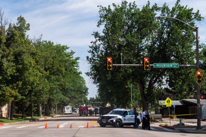 Law enforcement responds to a suspicious package at the Larimer County Justice Center on Monday, July 31, 2023.