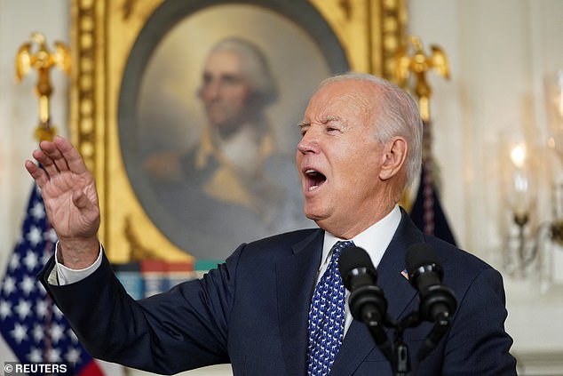 U.S. President Joe Biden reacts as he delivers remarks at the White House in Washington, U.S., February 8, 2024.